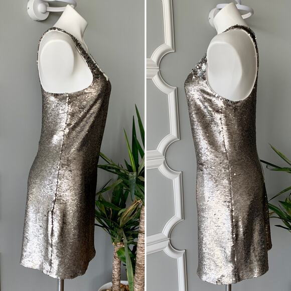 Pinko Stretchy Silver Sequin Mini Cocktail Dress Size 10 - Picture 5 of 12